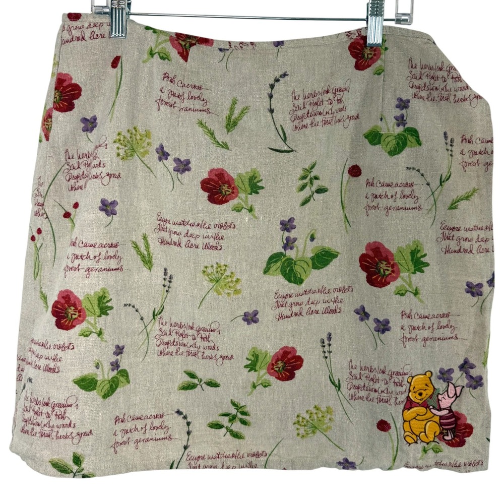 Vintage Disney Store Winnie the Pooh Linen‎ Wrap Mini Skirt XXL Cottage Whimsy